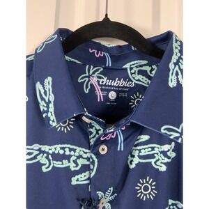 Chubbies Men's Performance Polo, Blue, Neon Pink, Size LG